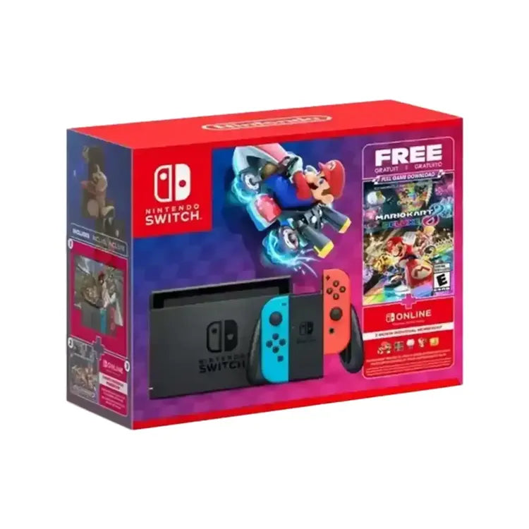 Consola NINTENDO SWITCH™ 1.1 con Joy -Con Azul|Negro| Rojo Neon + Juego Mario Kart 8 Descargable + 3 meses de Nintendo Switch Online