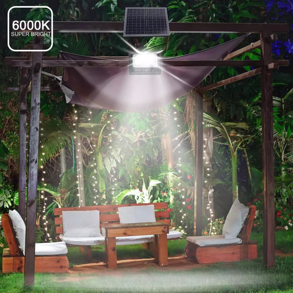Reflector Solar 300w Lampara Led Panel Solar Control Remoto Carcasa Negro Luz Blanco Neutro