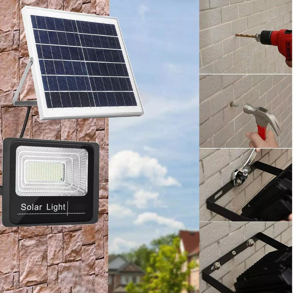 Reflector Solar 300w Lampara Led Panel Solar Control Remoto Carcasa Negro Luz Blanco Neutro
